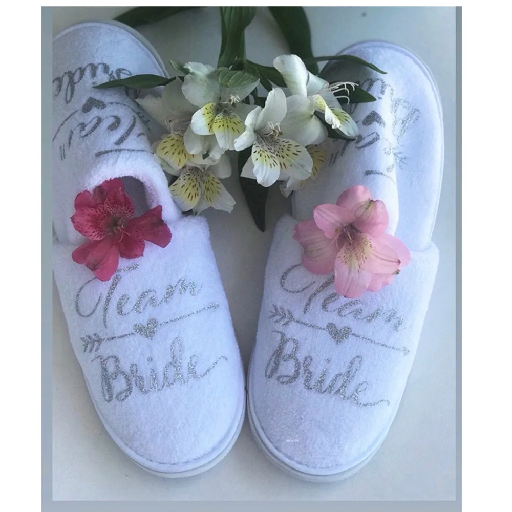 

Personalised Wedding Slippers Bride,Bridesmaid Gift,Bridal Party ,Hen Weekend closed toe Spa Slippers flower gril brithday gift