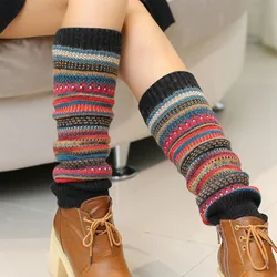 Retro Mori Socks Stripes Color Block Patchwork Pile Boots Cover Woolen Leg Protectors Bohemia Long Stockings