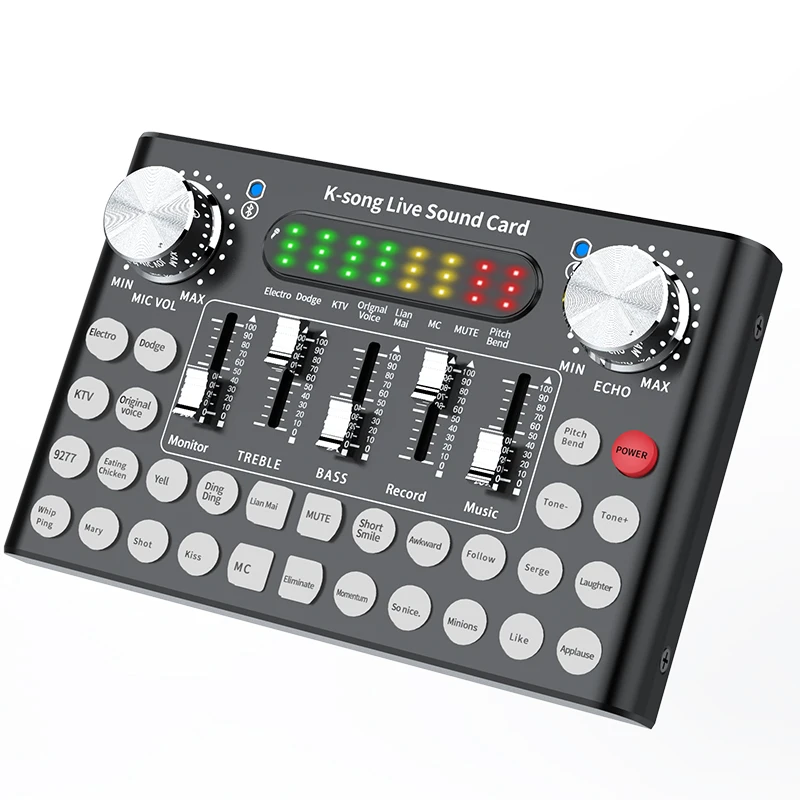 F007 Professional Sound Card Mixer Bluetooth USB Livestream for PC Computer Phone DJ Mixer  Digital Audio Mixer Console