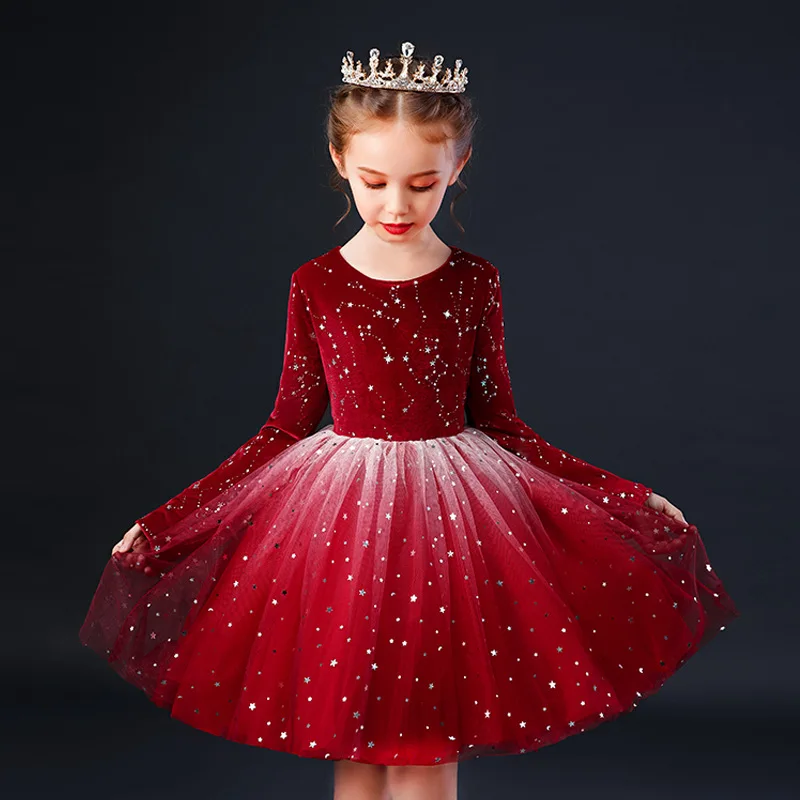 MudiPanda Christmas Clothes Highend Elegant Girls Dresses For Party And Wedding Long Sleeve Princess Dresses Toddler Star Dress