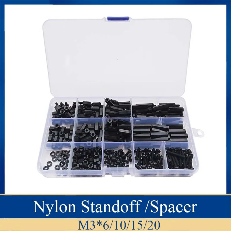 

Black Screw Kit Nylon Two Way Hex Column Standoff Spacers Screw M3 Nut & Screw Set 320pcs/Set