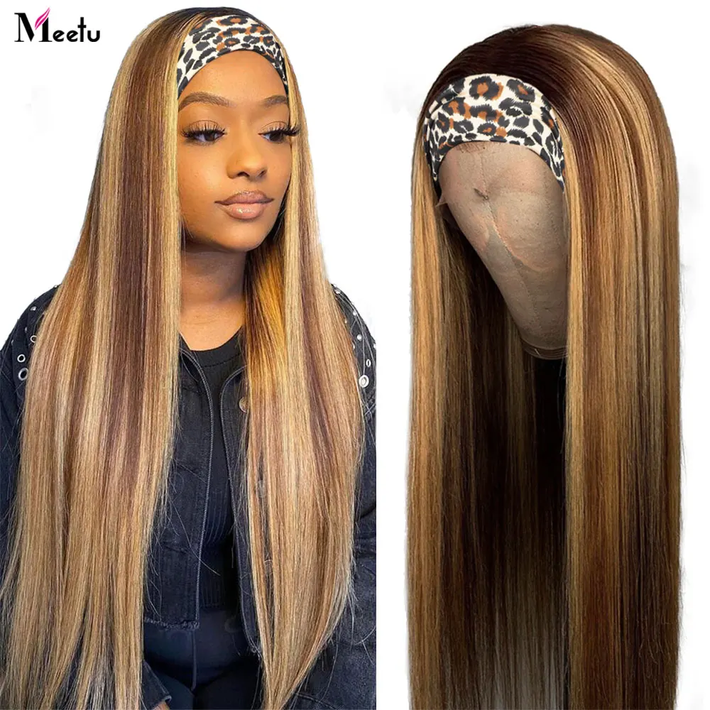 Meetu Headband Wig Human Hair Wigs For Black Women Brazilian Scarf Human Hair Wig Glueless Remy Straight Human Hair Wigs