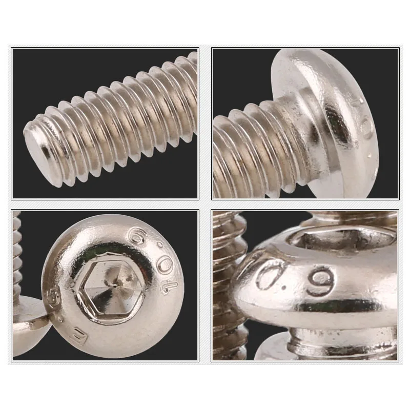 NI-plated Grade 10.9 Carbon Steel Button Head Screws  Hex Hexagon Socket Round Head Screw Bolts M1.6-M8 DIN7380