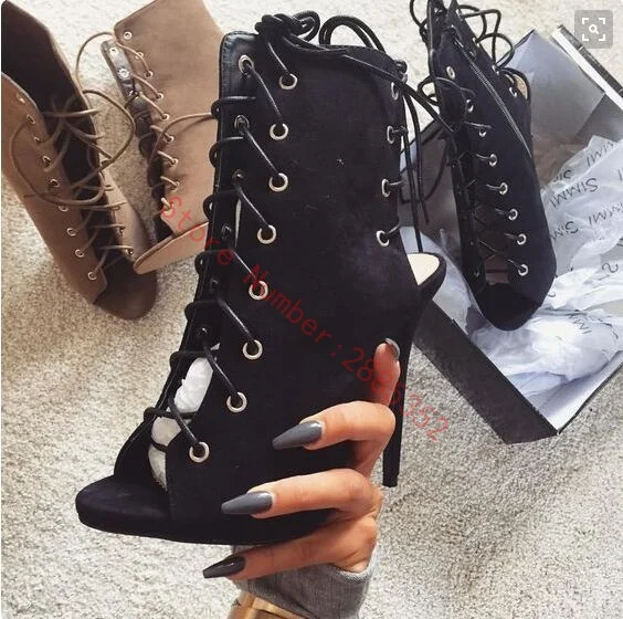 

Women's shoes style 2021 high heels lace up ankle boots wedding summer sexy high heels sandals stiletto open toe plus size43 44