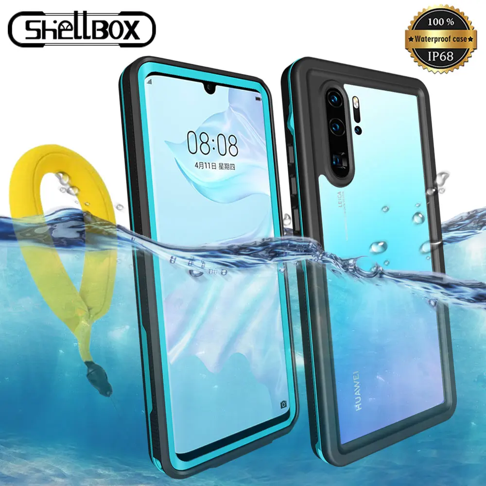 Shellbox Waterproof Phone Case for Huawei P30 Pro Built in Screen Protector Clear TPU Case 360 Shockproof Dustproof Swim Cover