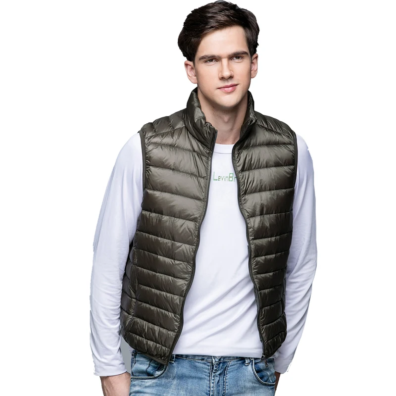 Chaleco ultraligero de plumón de pato para hombre, chaqueta sin mangas a la moda, abrigo de primavera, otoño e invierno, 90%