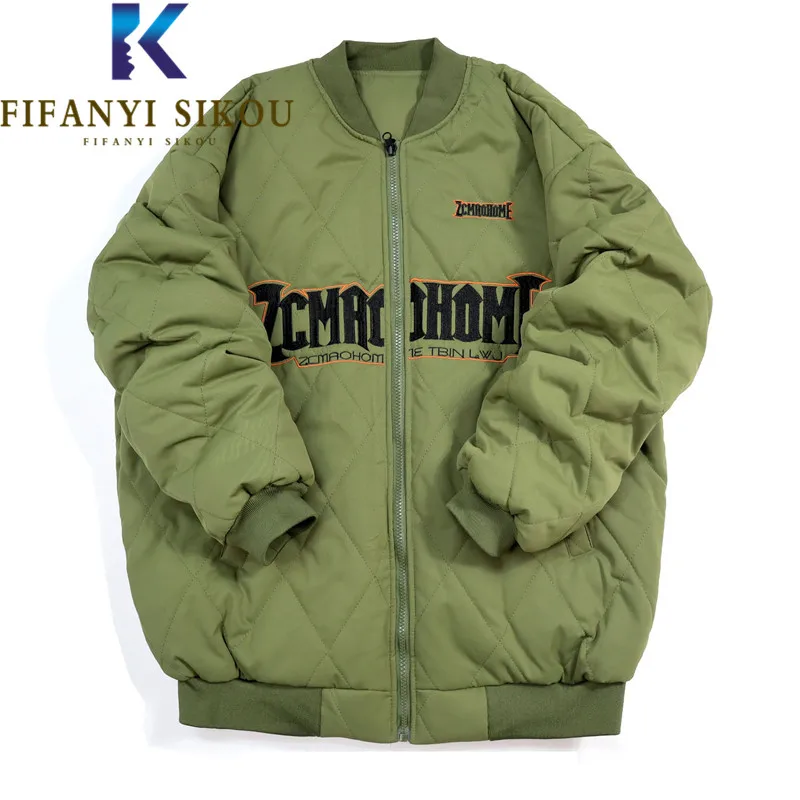 

Couple Cotton Coat Thick Warm Winter Jacket Women Letter Embroidery Zipper Fashion Streetwear Loose Bomber Jacket Female