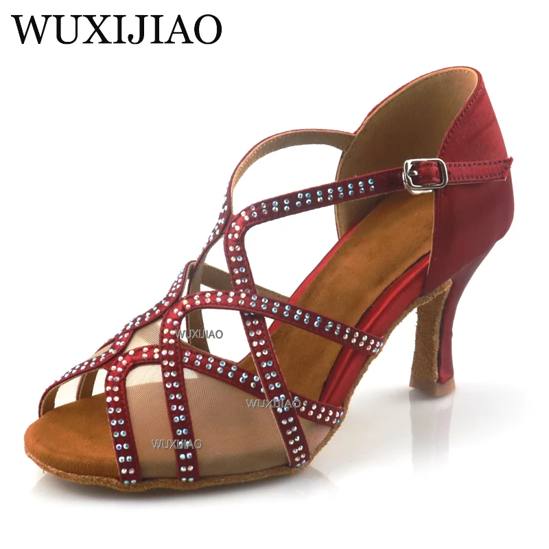 WUXIJIAO brand Latin dance high boots shoes soft sole shoes salsa ballroom ladies mesh dance shoes Cuba high heels