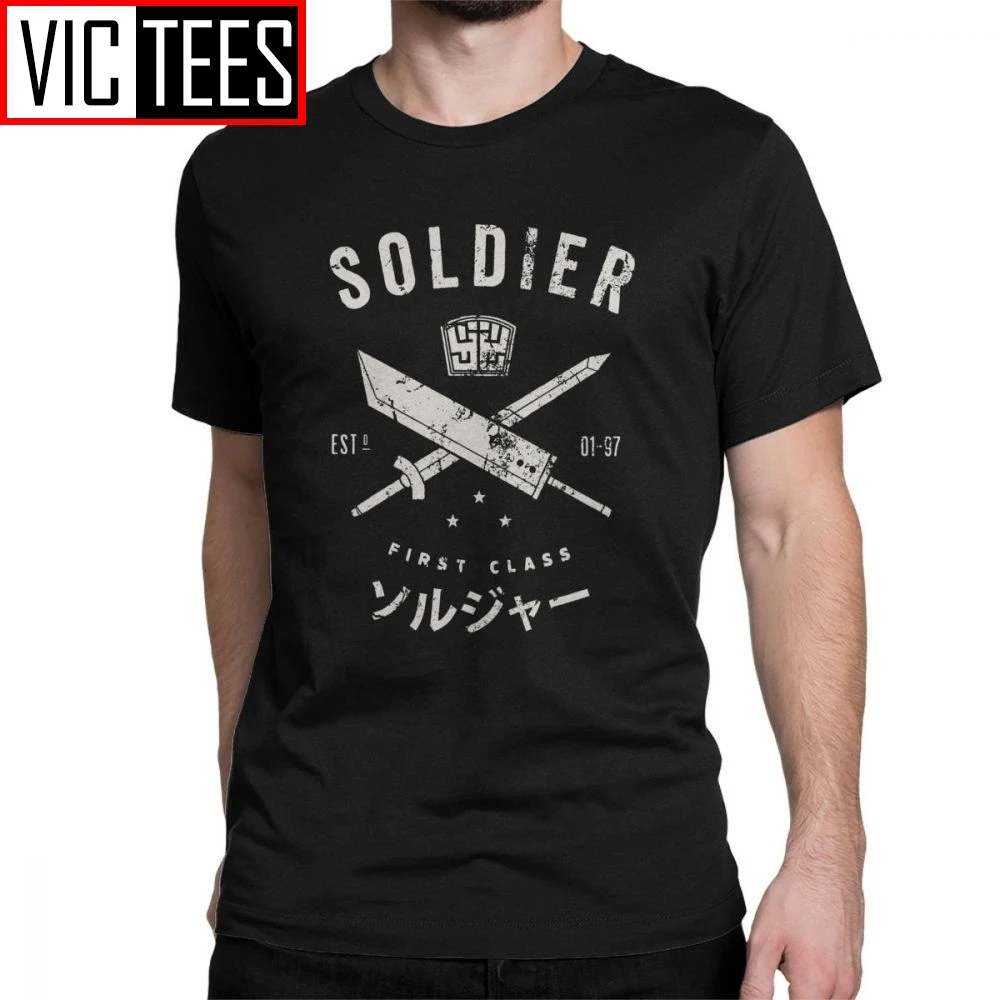 Funny Final Fantasy Soldier T-Shirt for Men O Neck Cotton Men T Shirts Cloud Video Game Strife Shinra Chocobo Short Sleeve Tees