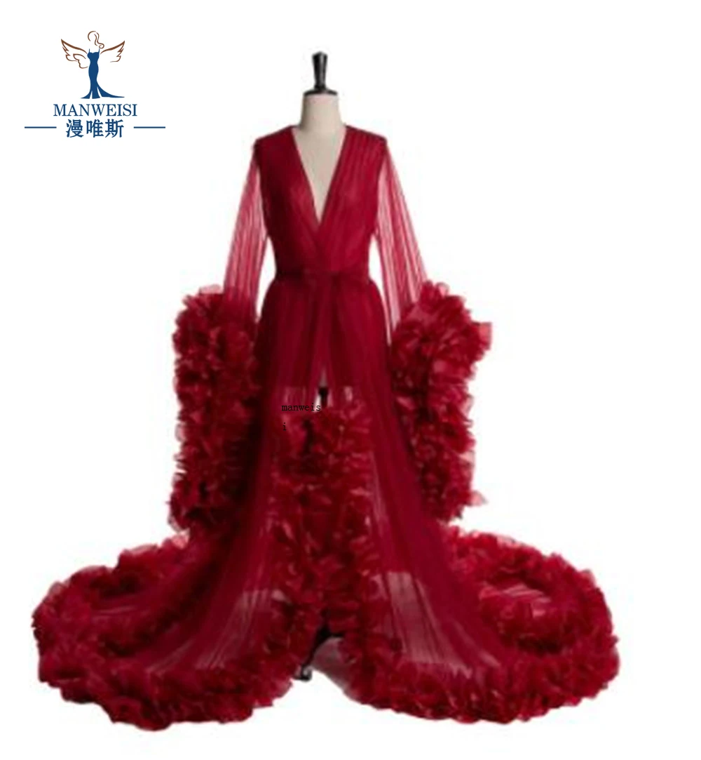 Braut Boudoir Robe Braut Prom Kleider Tüll Illusion Sexy Lange Sommer Kleid für Fotografie Kräuselte Frauen Kleid Nach Maß