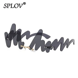 Personality Wave Rimless Sunglasses Women Brand Punk Sun Glasses Female Frameless glasses Women Luxury Funny Irregular gafas