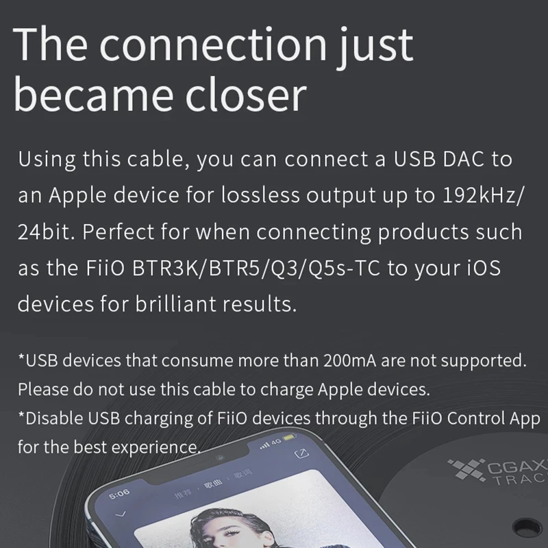 Fiio-cabo de dados lightning para tipo-c otg, decodificador s1, usb, dac, amp btr5, btr3k, q3, q5s, k9, lotoo