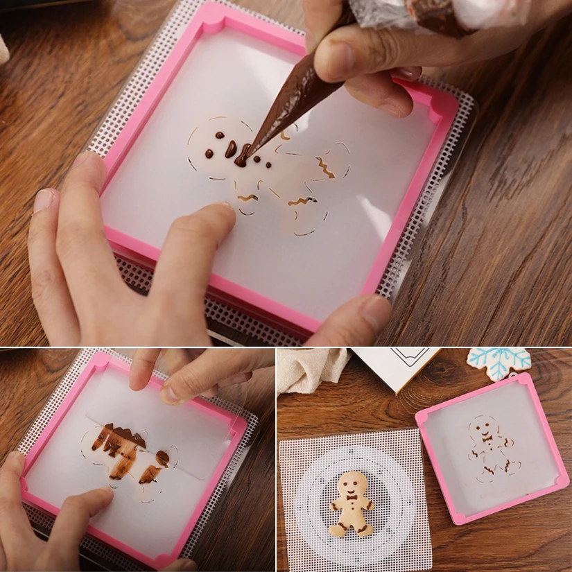 2ピース/セットケーキステンシルスプレーモールド修理フレーム装飾プリントディフォンダンペンクッキーキャンディーベーキングツール