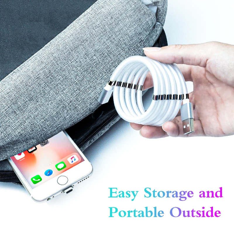 Magnetic Cable Magic Rope Storage Magnet QC3.0 Fast Charging Micro USB Type C For iPhone Samsung Huawei Xiaomi 3 In 1 Data Cable