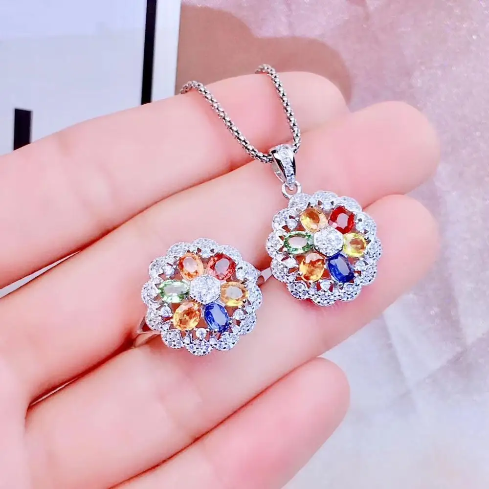 

KJJEAXCMY boutique jewelry 925 sterling silver inlaid Natural color sapphire ring necklace pendant ladies suit support detection