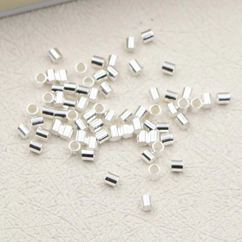 20pcs Genuine Real Pure Solid 925 Sterling Silver Crimp End Beads Silver Crimps End Bead Round Tube for Jewelry Making Findings