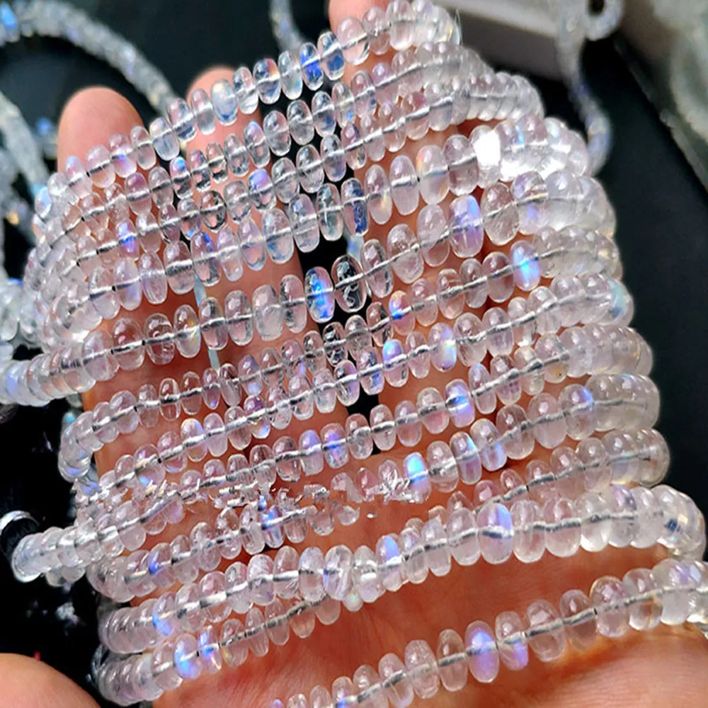 AAA loose beads Moonstone roundel  white rainbow  4-6mm  38CM  for DIY jewelry making FPPJ wholesale beads nature gem stone