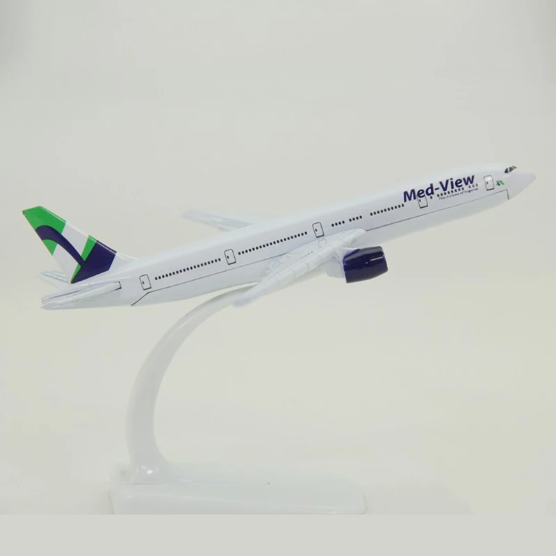 Diecast Airplane Model Nigeria Med-view Airline B777 Plane 1:400 with Base Alloy toys for Boys Static Display Collections