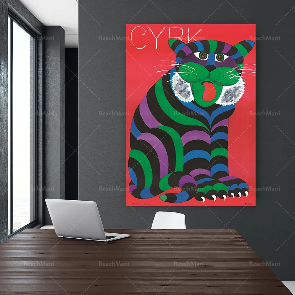 Polish circus poster tiger artwork, wall home decor