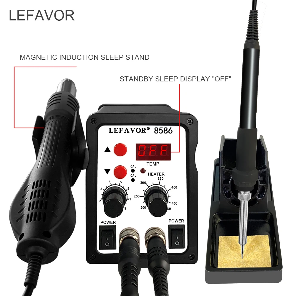 8586 Soldering Station 2 In 1 Digital ESD Hot Air Blower Heat Gun Welding Solder Iron SMD Desoldering Rework Station Tool