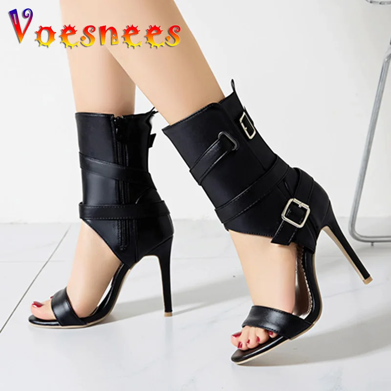 Voesnees scarpe da donna tubo centrale 10CM moda scava fuori sandali cinturino incrociato moda tubo alto cerniera tacchi a spillo taglie forti 43