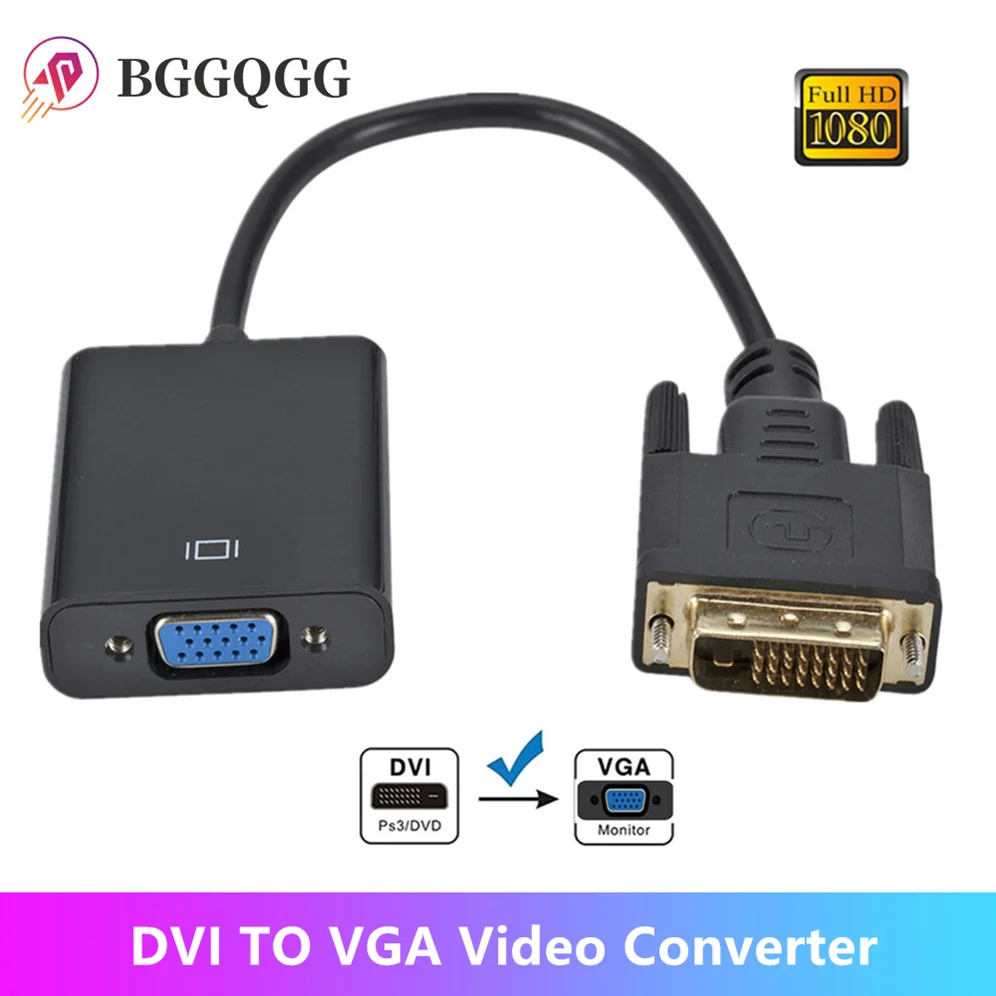 Bgqgvi-オス-vgaアダプター,フルHD 1080p dviからvgaへのアダプター,コンピューターモニター用の25ピンから15ピンのケーブルコンバーター