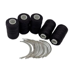 DARK BROWN Thread needle kit 24 pcs C curved needle with gift 5 small rolls Cotton Sewing Thread Hand-tied weaving thread