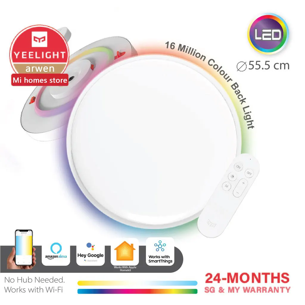 Yeelight-luz LED de techo inteligente Arwen, iluminación colorida de 550c, brillo ajustable, funciona con el asistente de google, Amazon y alexa