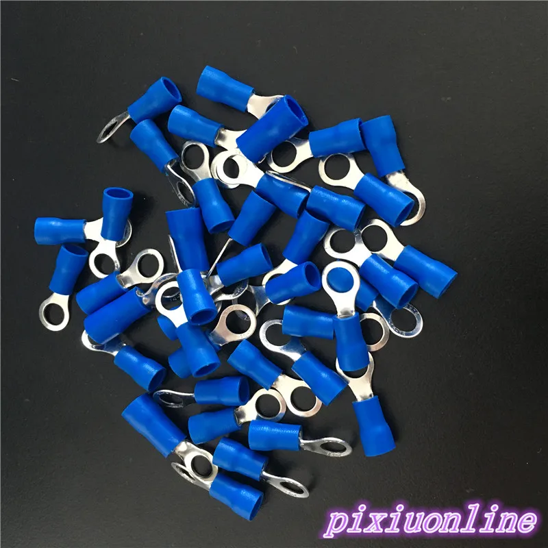 50pcs 2.5-4 MM2 RV3.5-5 Wire Terminals Tin Plated Copper Blue Wire Connector Cable Applicable Aperture YT607 Drop Shipping