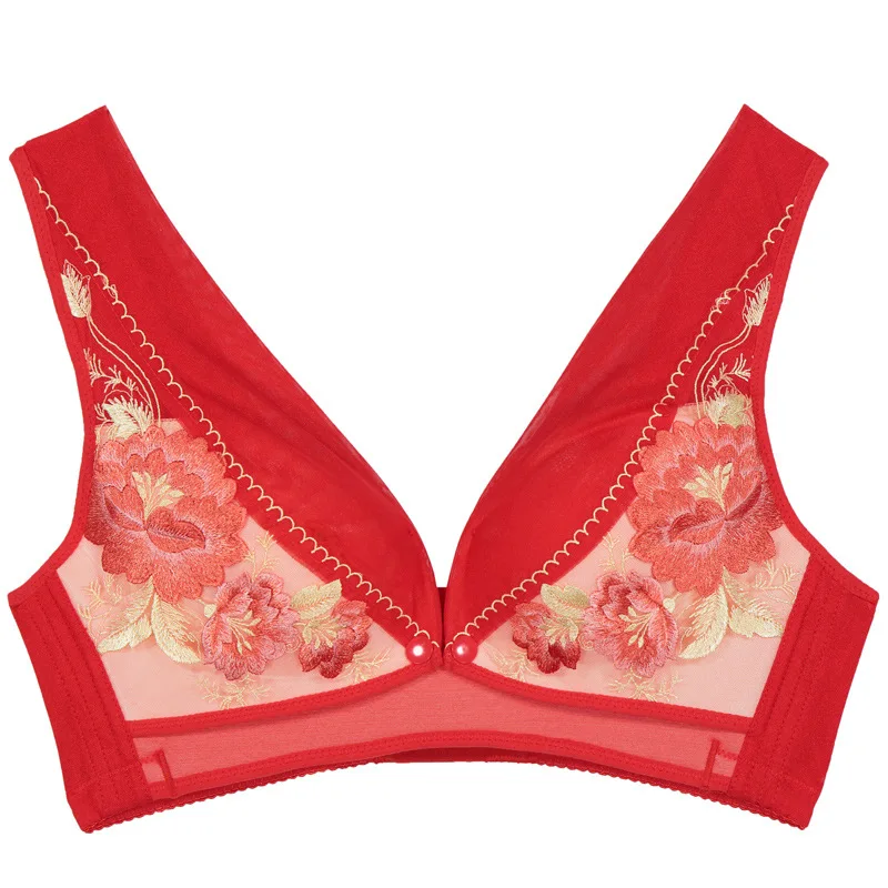 Non-steel Ring Nursing Maternity Bra D Cup Front Button Lace Four-breasted Pregnant Women\'s Underwear Gathered Pregnancy Clothes