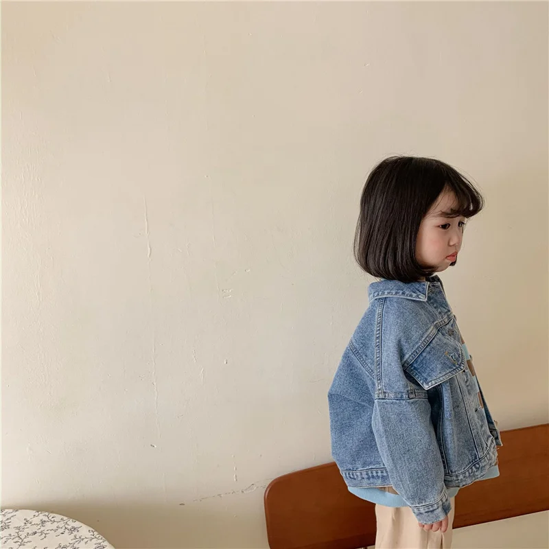 Spring Fall Boys and girls Casual All-match Denim Jackets 2-6 Years Kids Turn-down Collar Long Sleeve Coat Children Loose Tops