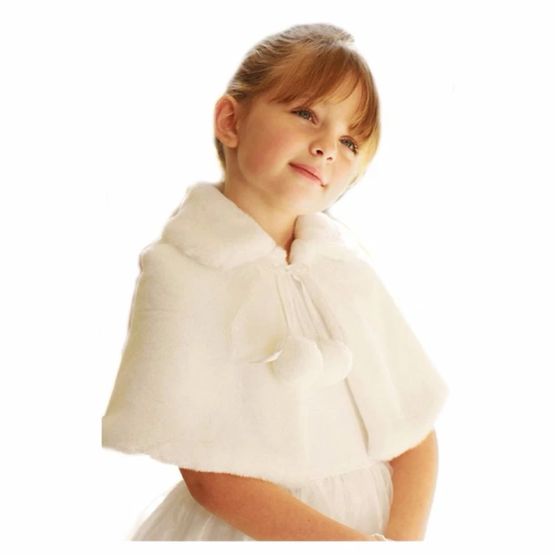 Customized Ivory White Wedding Party Flower Girl Faux Fur Stole Wraps Cape Kids Fall Winter Shrug Jackets In Stock