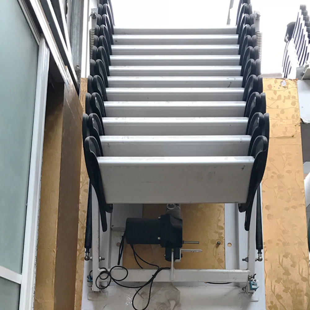 2.5-3M Height Folding Loft Ladder Stairs Steel Metal Large Wall Mounted Loft Wall Ladder Extend Folding Stairs Hidden Ladder