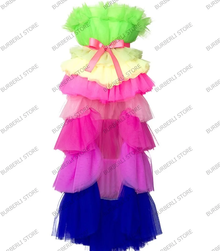 Sukienki na bal maturalny High Street Rainbow High z tiulu, prawdziwe zdjęcia, kolorowe, z siateczki, długie sukienki damskie na przyjęcie urodzinowe, strój damski