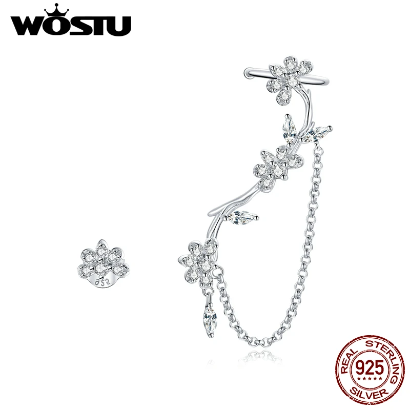 WOSTU Real 925 Sterling Silver Blossoming flowers Stud Earrings Simple Earrings For Women Fashion Silver Jewelry CTE476