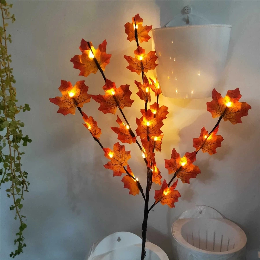 20 LEDs 77cm Maple Leaves Branch Lamp Desktop Vase Decor LED Fairy Light Battery Powered Christmas Flower Wedding Branch Light