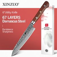 XINZUO 6 inch Utility Knife Japanese Damascus Steel vg10 Kitchen Knives Professional Handmade Chef Peeling knife Rosewood Handle