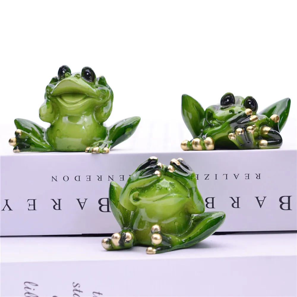 Frog Figurine Miniature MYBLUE 3 Pcs/Set Don't Talk Don't Listen Don't Look Fairy Garden Nordic Home Room Decoration Accessories