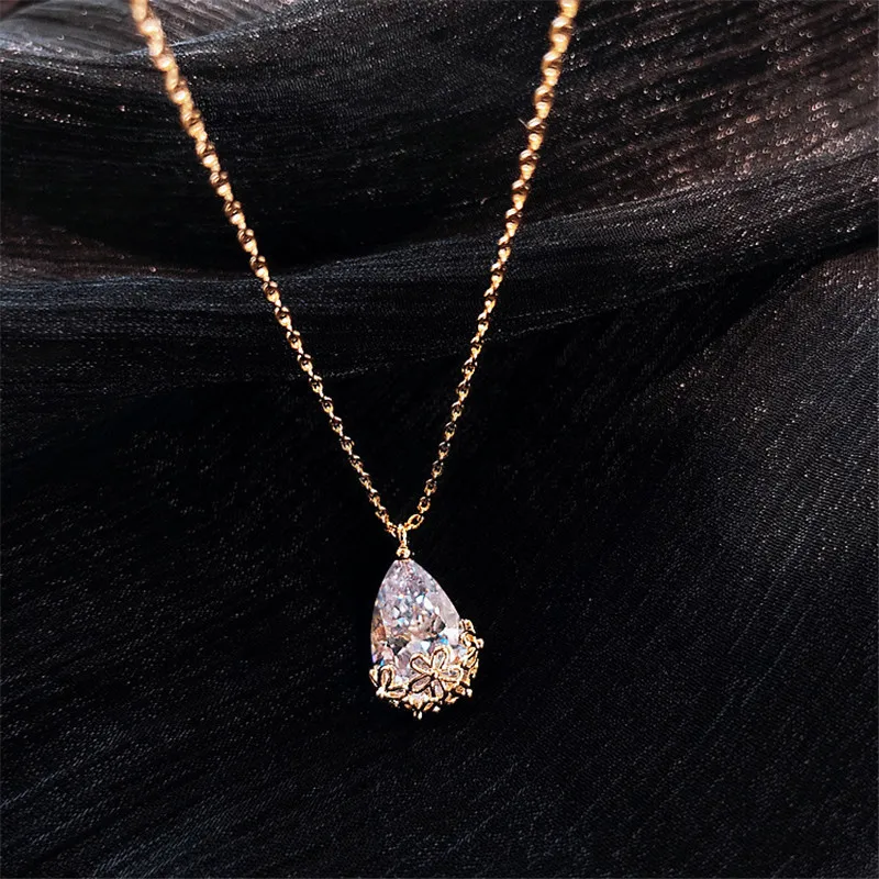 14K Gold Water Drop Lab Diamond Pendant Real 925 Sterling Silver Party Wedding Pendants Necklace For Women moissanite Jewelry