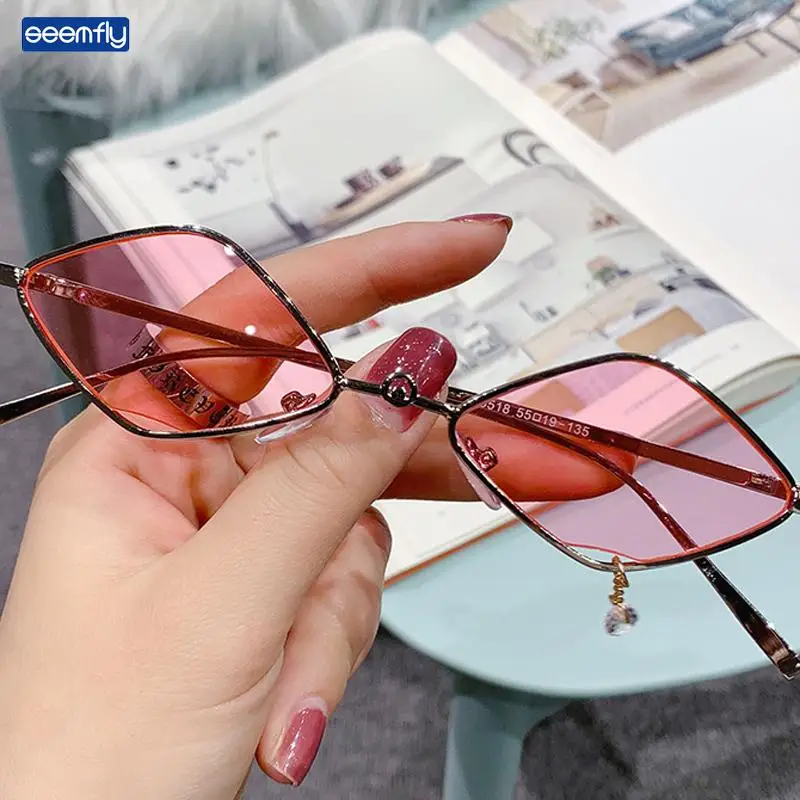 Seemfly New Sunglasses Street Shot Small Diamond Vintage Punk Sun Glasses For Men Women Colorful Eyewear Personality Decoration