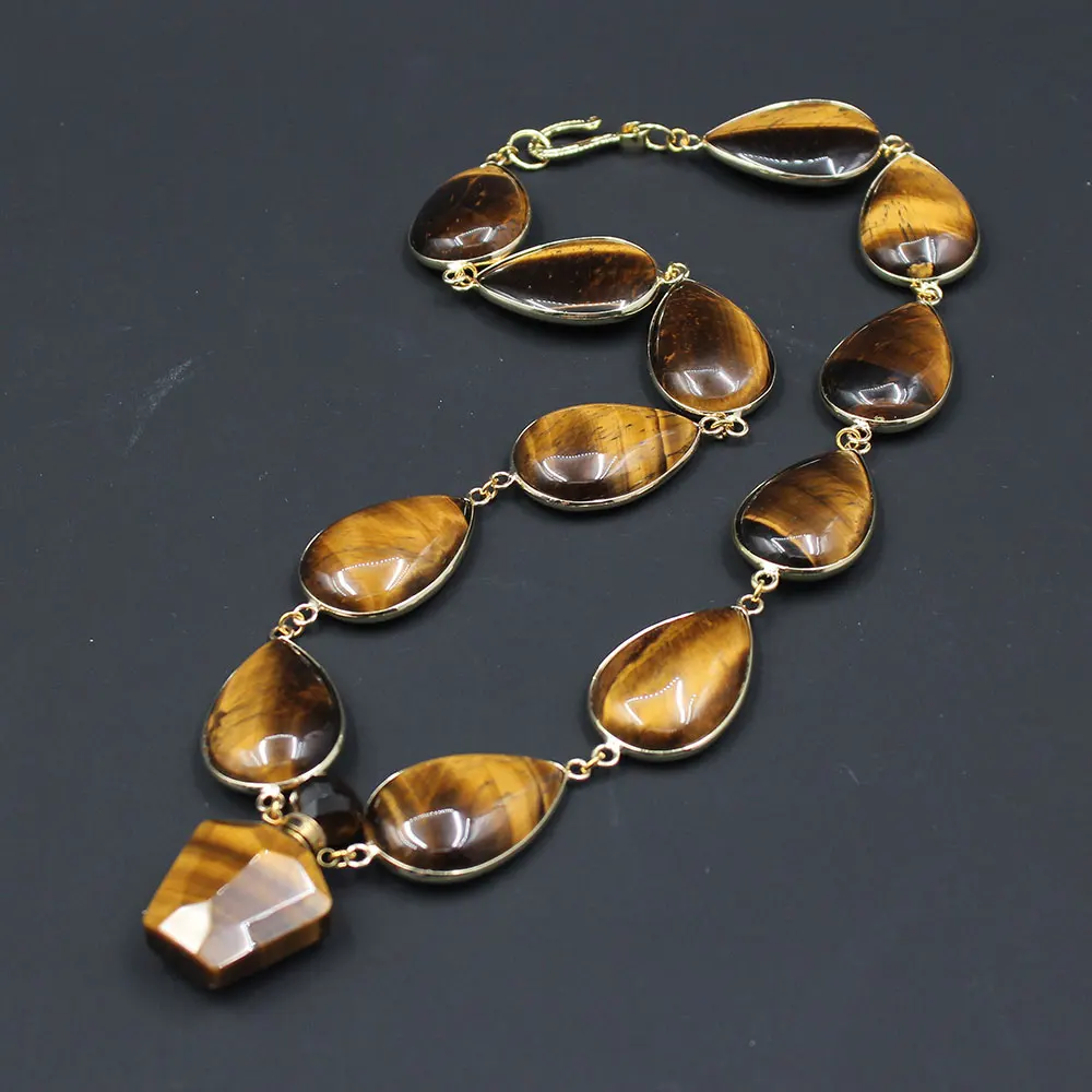 GuaiGuai Jewelry  Real Yellow Tiger eye Gold Plated Connector Necklace Natural Stones Pendant Handmade For Lady