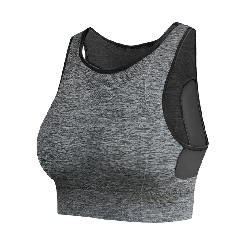 Ladies Wirefree Breathable Mesh Patchwork Beauty Back Bra Shockproof Padded Quick-Drying Solid Seamless Fitness Tops