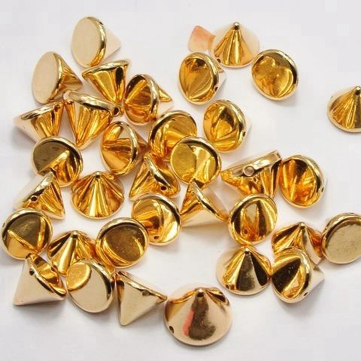 100 Gold Tone Metallic Rock Punk Spike Rivet Acrylic Taper Stud Beads 12X10mm