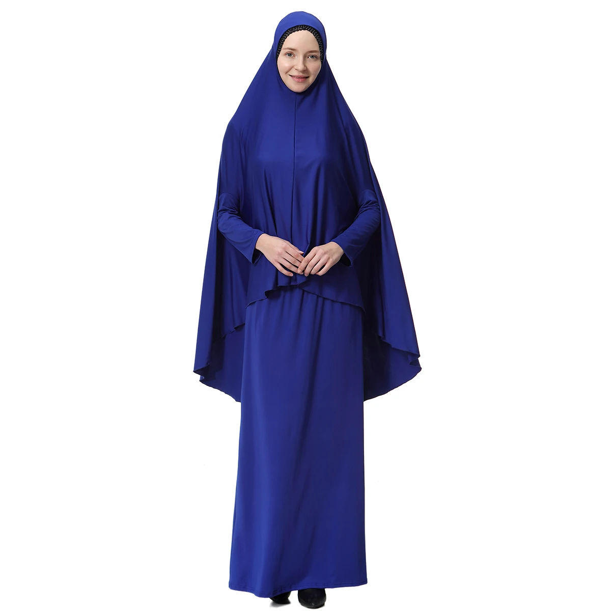 Feminino 2 peça vestido de oração muçulmana conjunto khimar abaya sobrecarga hijab saia cobertura completa islam roupas médio oriente turquia kaftan robe