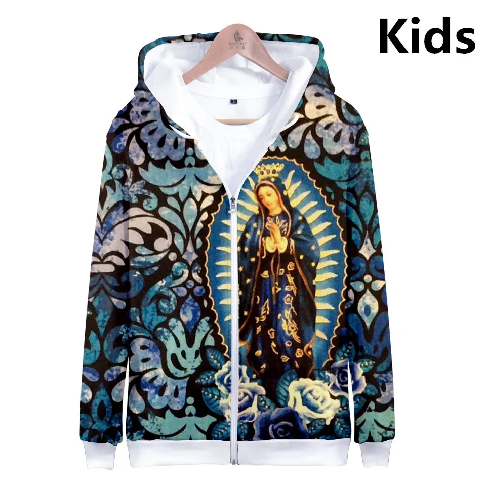 

Virgin Mary And Angels Streetwear Hoodies Autumn Our Lady of Guadalupe Harajuku Hoodie boys girls Casual Sweatshirts 2Y-14Y