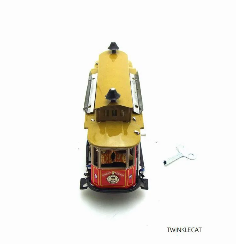 Los Angeles Tram Retro Wind Up Toys 18cm Creative Window Display Props Personality Gifts Creative Props Childhood Tin Toys