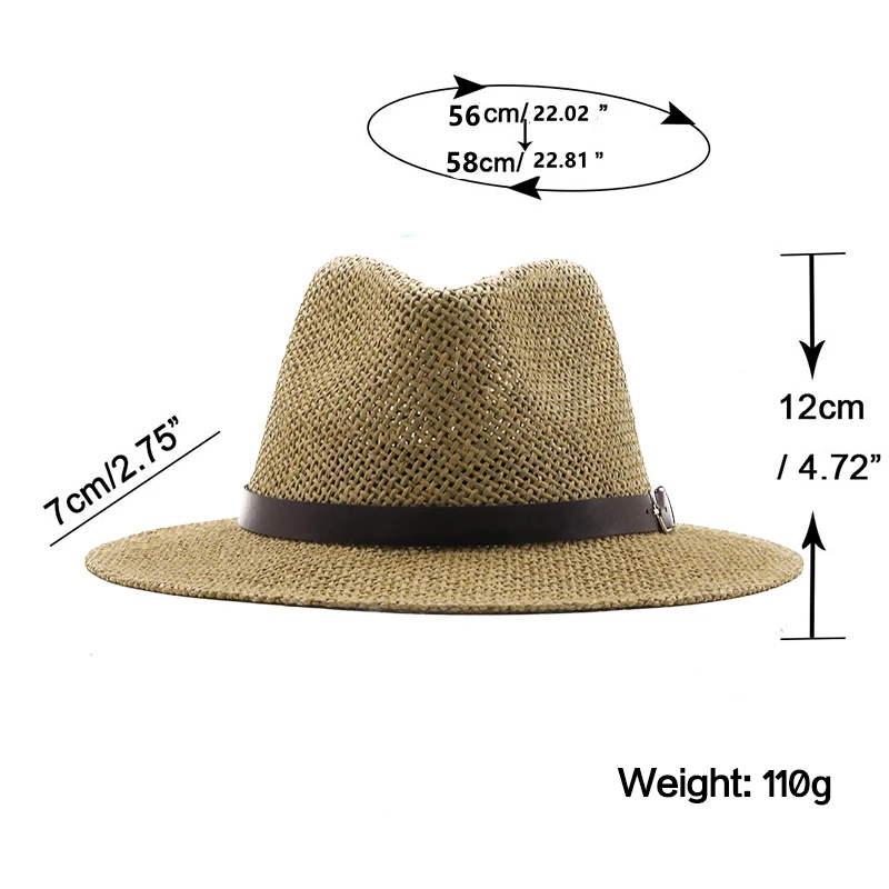 Simple jazz Panama Hat with Belt Summer Sun Hats for Women Man Sombrero Beach Straw Fedora Hat UV Protection Cap Chapeau