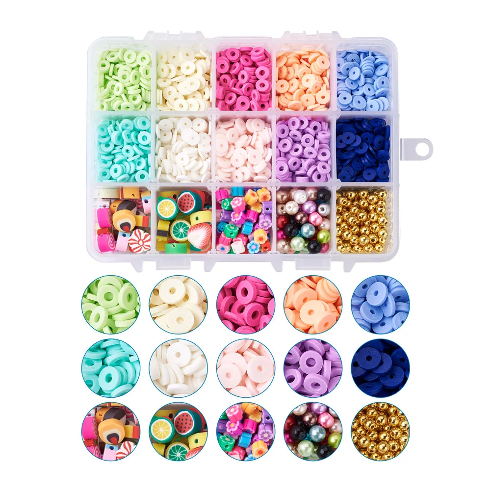 Jewelry Beads Set 6mm Disc Polymer Clay Heshi Beads Glass Pearl Beads for Handmade DIY Making Girls Necklace Preppy Bracelet Kit