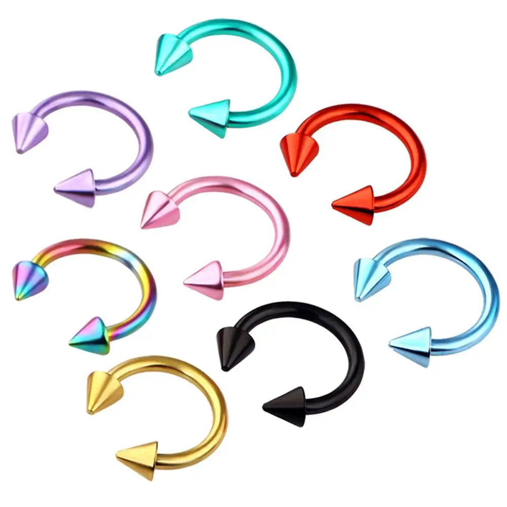 1PC 8*3mm Stainless Steel Nose Rings Piercing Rock Style Horseshoe Spike Septum Piercing Nipple Nose  Eyebrow Rings Body Jewelry