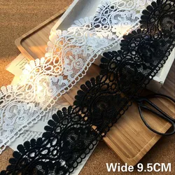 9.5CM Wide High Quality White Black 3d Flowers Cord Lace Embroidery Laces Collar Ribbon Trimmings For Clothing Dress Guipure DIY